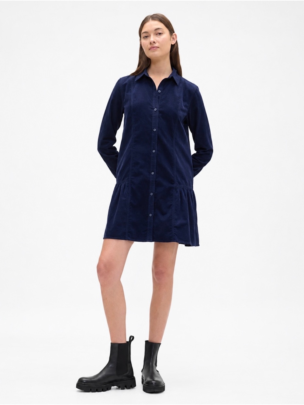 NWT GAP Navy Corduroy Drop Waist Shirt Dress Size M